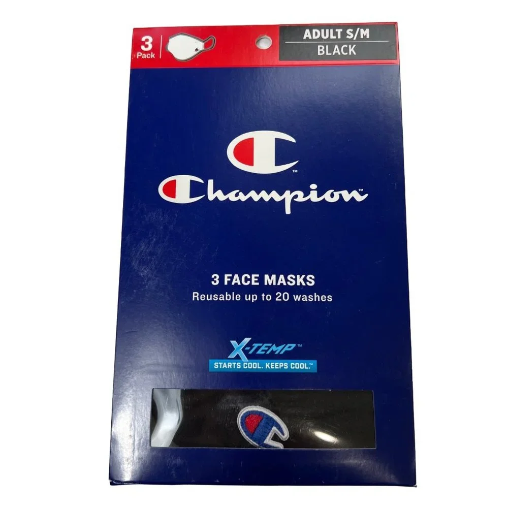 Champion 9 Adult‎ Face Masks 3 Boxes Of 3 Black, Navy, Concrete S/M Reusable